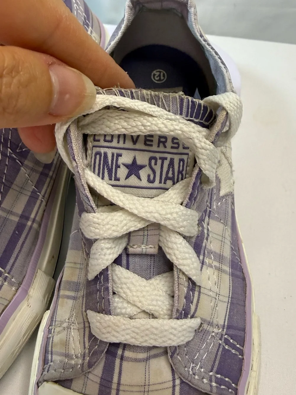 Converse One Star Kids Size 12 Purple Plaid Low-Top Sneakers GUC